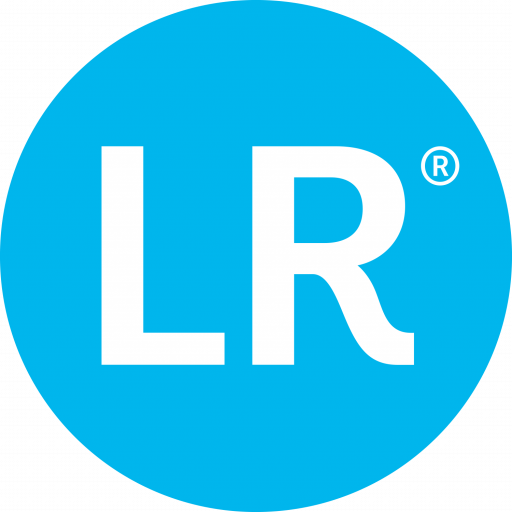 LR Logo (blauer Kreis mit weißen Buchstaben "LR" und Copyright-Zeichen